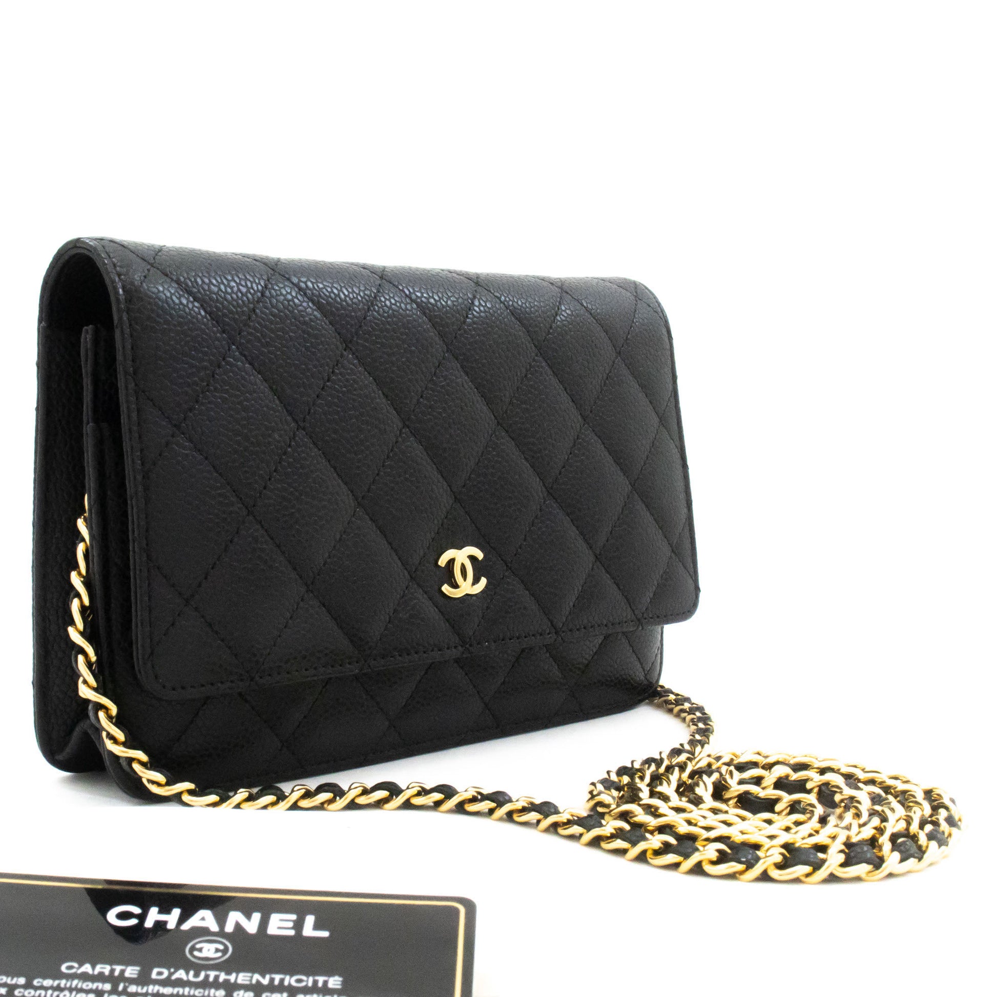 CHANEL Grained Calfskin Wallet On Chain WOC Black Shoulder Bag af8 hannari-shop