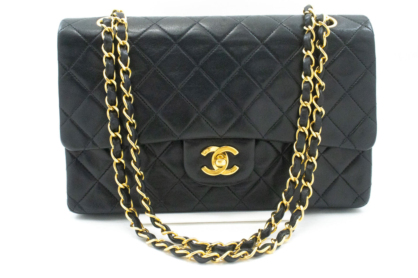 CHANEL Classic Double Flap 10" Chain Shoulder Bag Black Lambskin ag1 hannari-shop