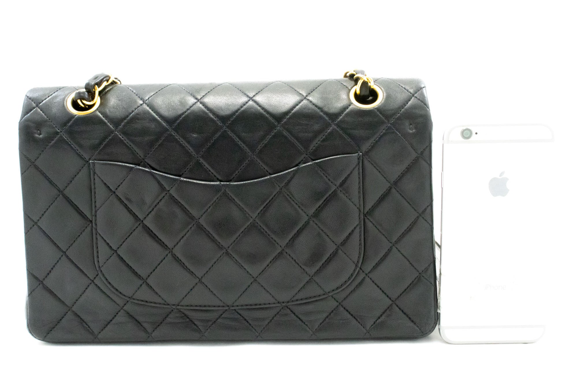 CHANEL Classic Double Flap 10" Chain Shoulder Bag Black Lambskin ag1 hannari-shop