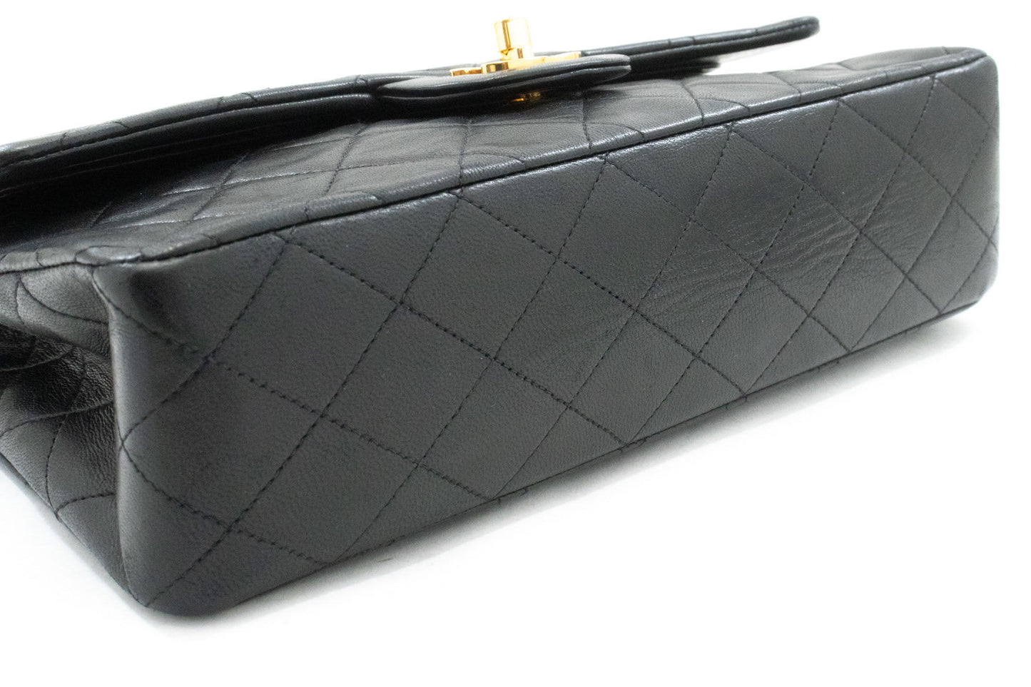 CHANEL Classic Double Flap 10" Chain Shoulder Bag Black Lambskin ag1 hannari-shop