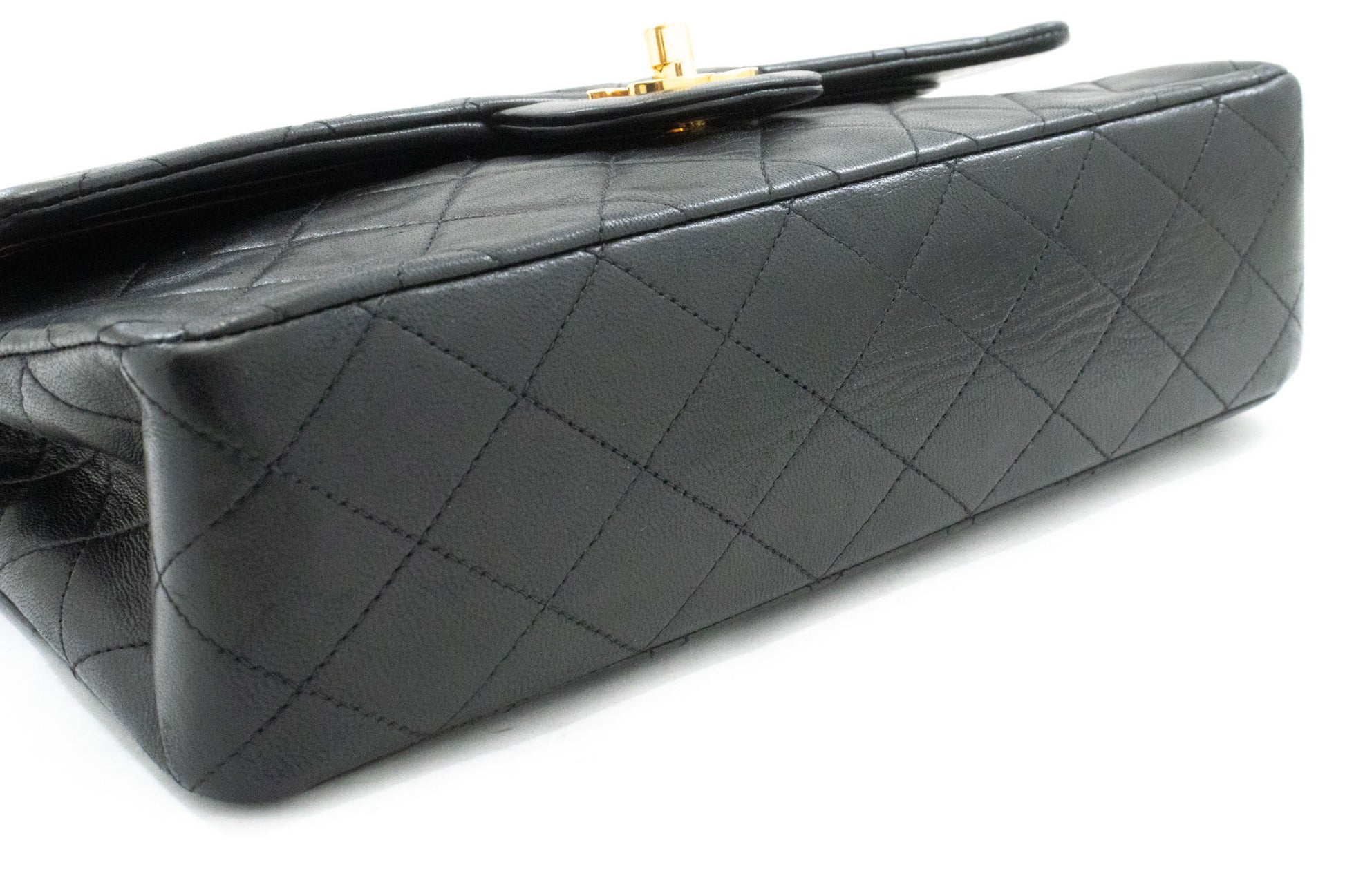CHANEL Classic Double Flap 10" Chain Shoulder Bag Black Lambskin ag1 hannari-shop