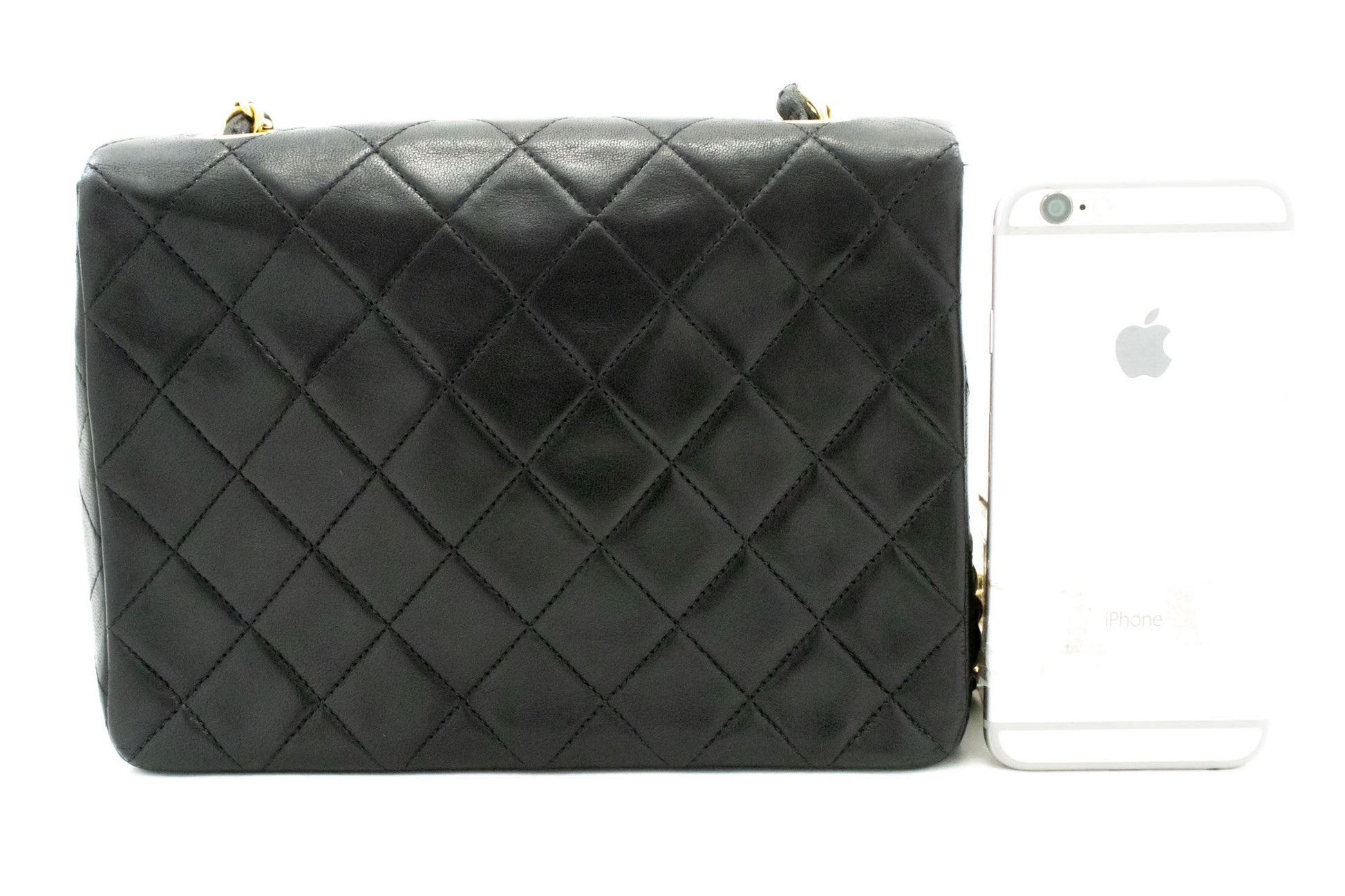 CHANEL Mini Square Small Chain Shoulder Bag Crossbody Black Lamb ag3 hannari-shop