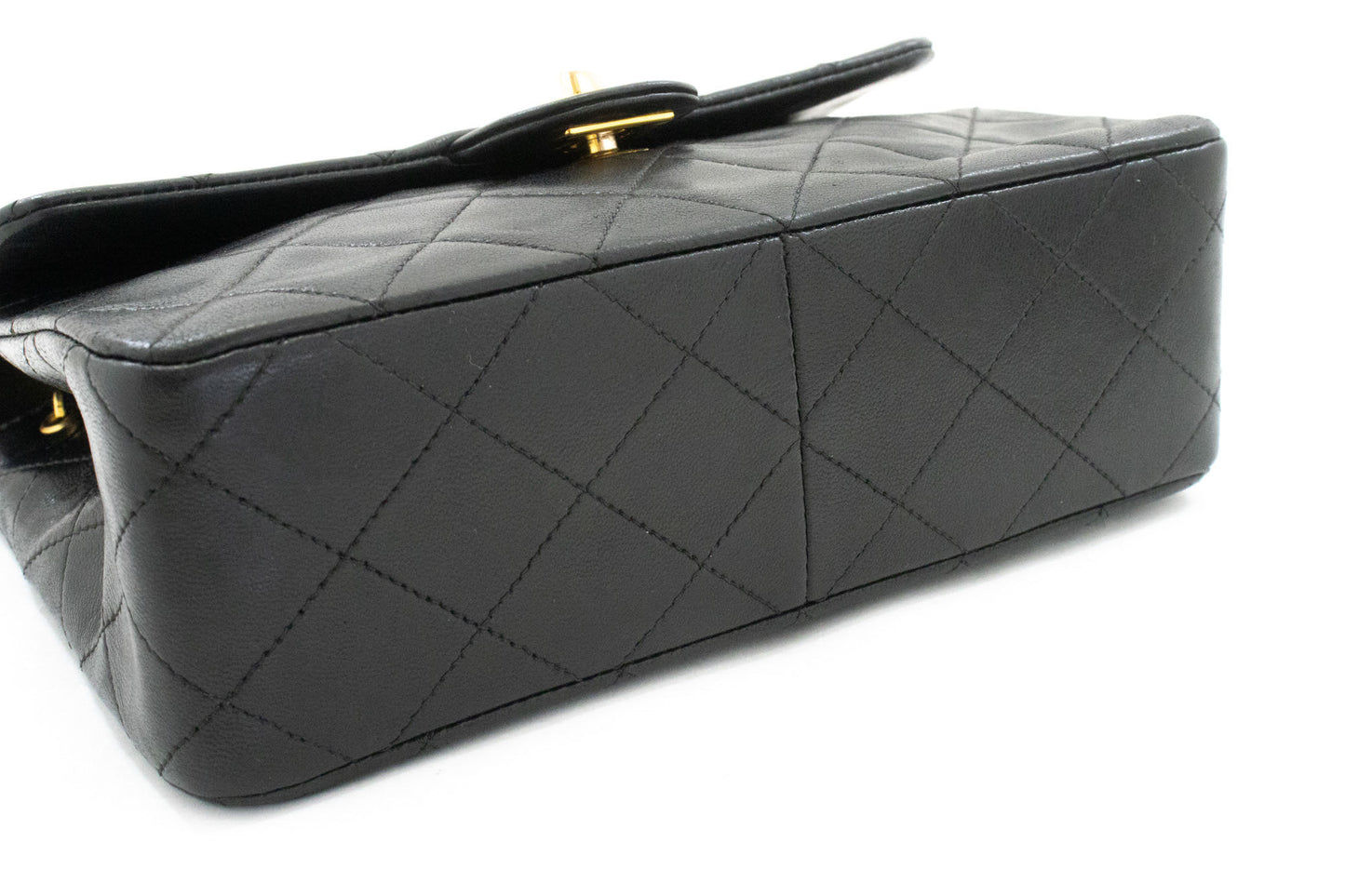 CHANEL Mini Square Small Chain Shoulder Bag Crossbody Black Lamb ag3 hannari-shop