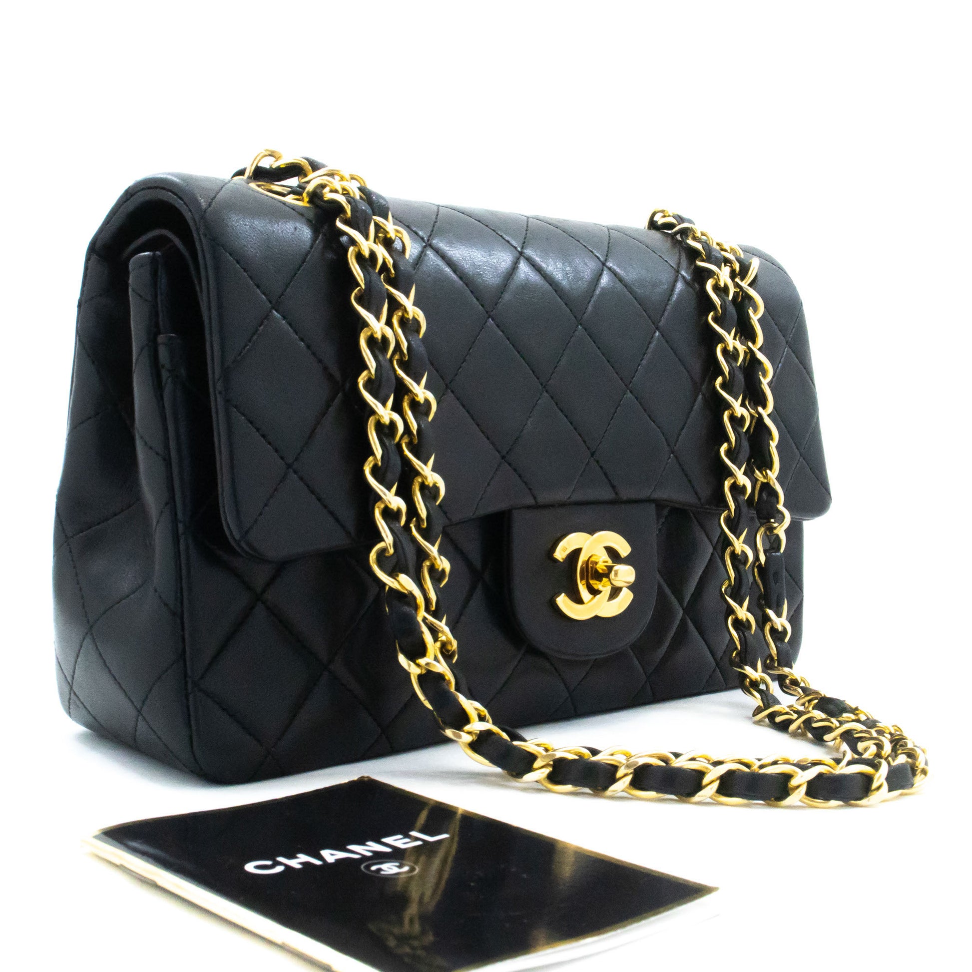 CHANEL Classic Double Flap 9" Chain Shoulder Bag Black Lambskin ag6 hannari-shop