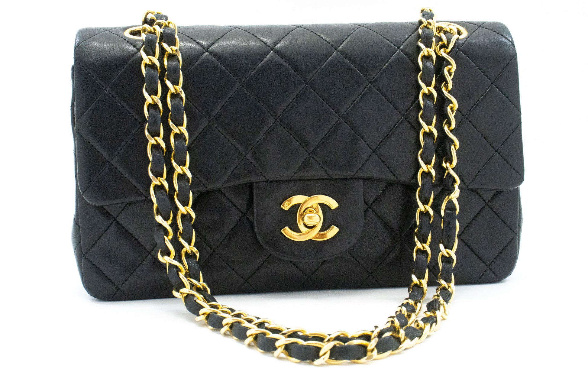 CHANEL Classic Double Flap 9" Chain Shoulder Bag Black Lambskin ag6 hannari-shop