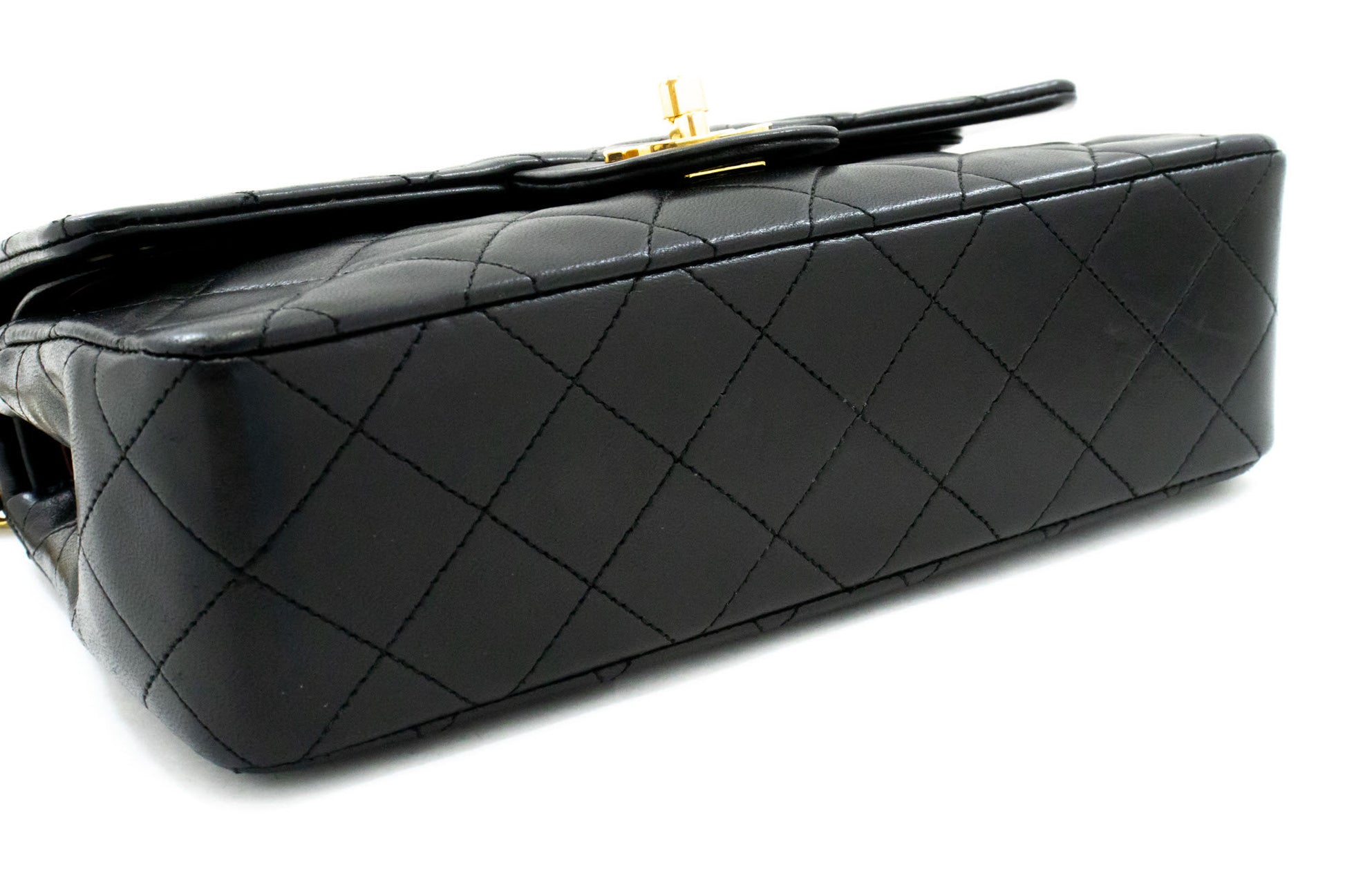 CHANEL Classic Double Flap 9" Chain Shoulder Bag Black Lambskin ag6 hannari-shop