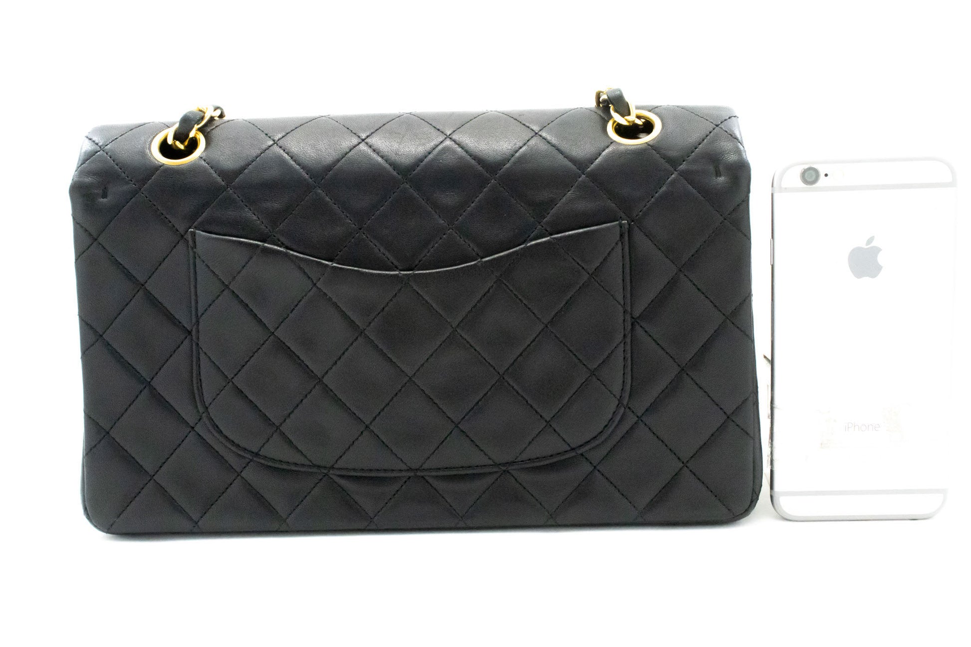 CHANEL Classic Double Flap 10" Chain Shoulder Bag Black Lambskin ag5 hannari-shop