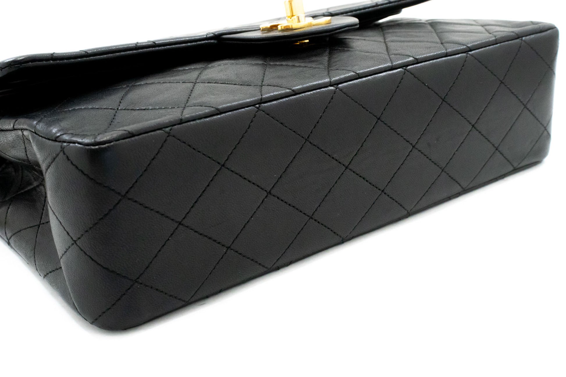 CHANEL Classic Double Flap 10" Chain Shoulder Bag Black Lambskin ag5 hannari-shop