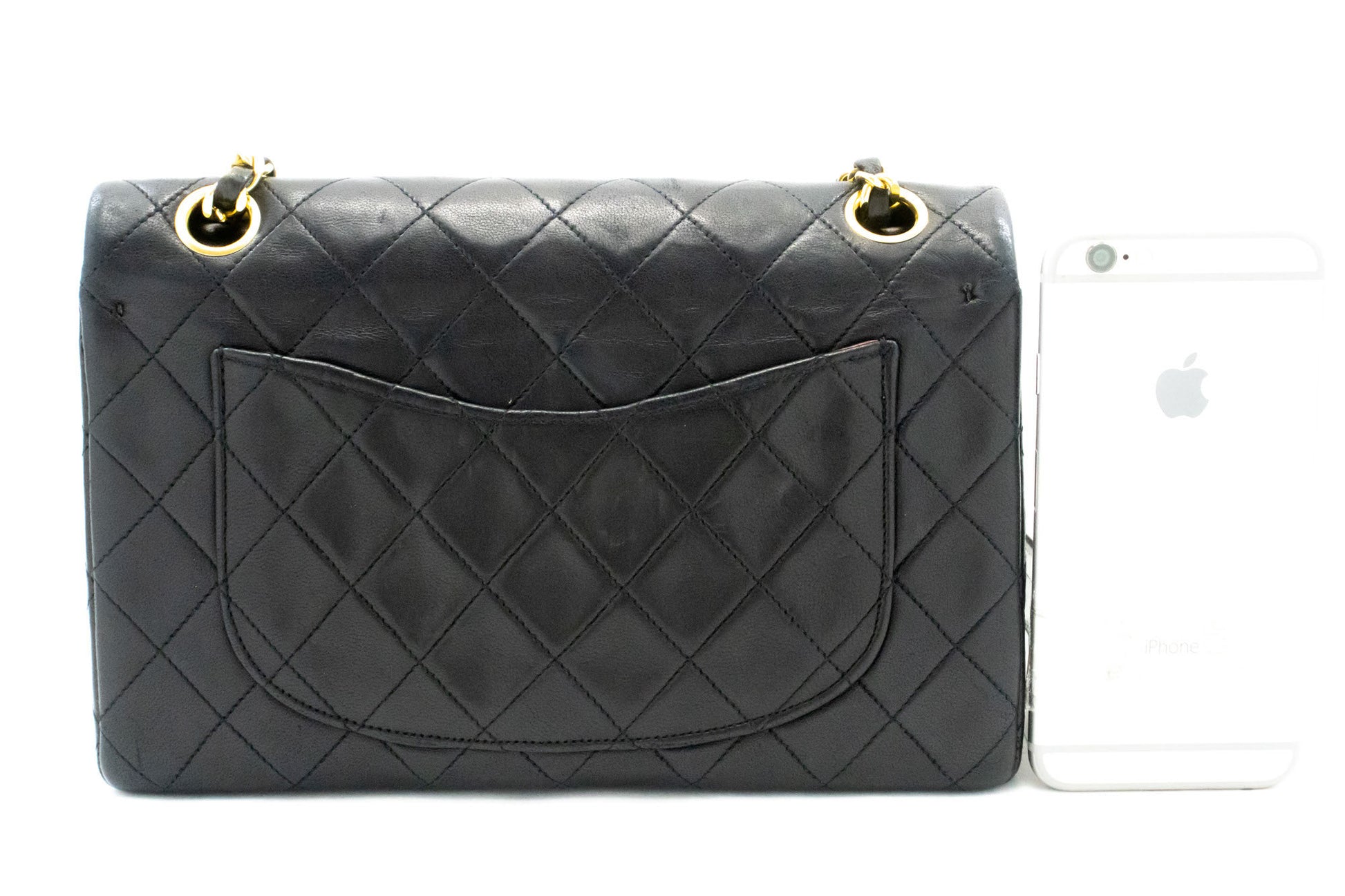 CHANEL Classic Double Flap 9" Chain Shoulder Bag Black Lambskin p46 hannari-shop