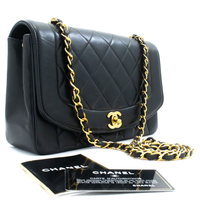 CHANEL Diana Flap Chain Shoulder Bag Black Quilted Lambskin Purse ah2 hannari-shop