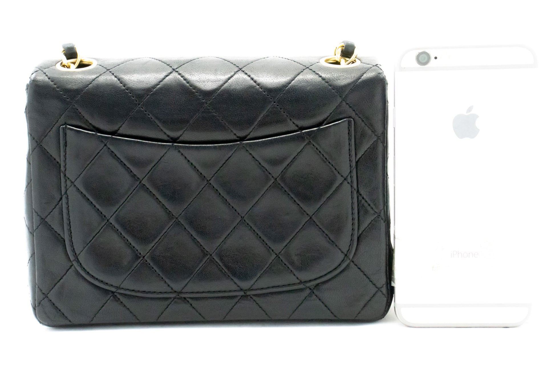 CHANEL Mini Square Small Chain Shoulder Bag Crossbody Black Lamb ag9 hannari-shop