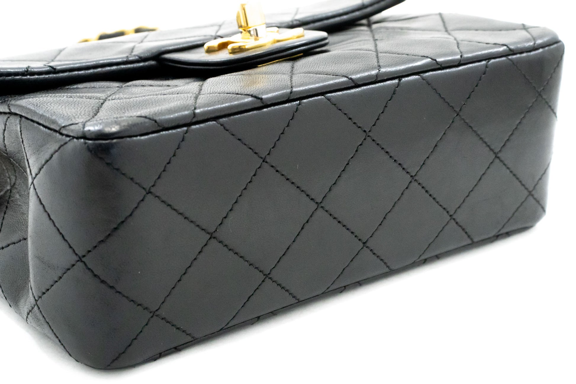 CHANEL Mini Square Small Chain Shoulder Bag Crossbody Black Lamb ag9 hannari-shop