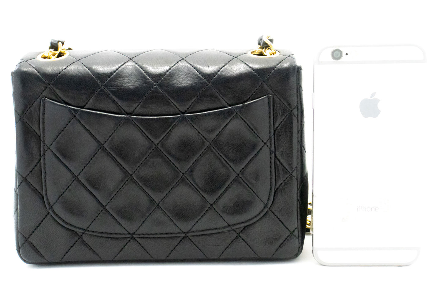 CHANEL Mini Square Small Chain Shoulder Bag Crossbody Black Lamb ag7 hannari-shop