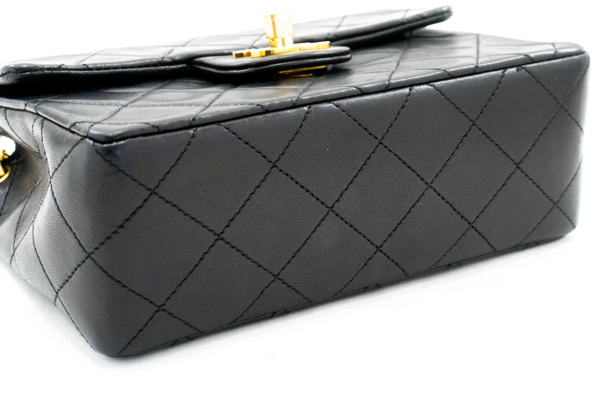 CHANEL Mini Square Small Chain Shoulder Bag Crossbody Black Lamb ag7 hannari-shop