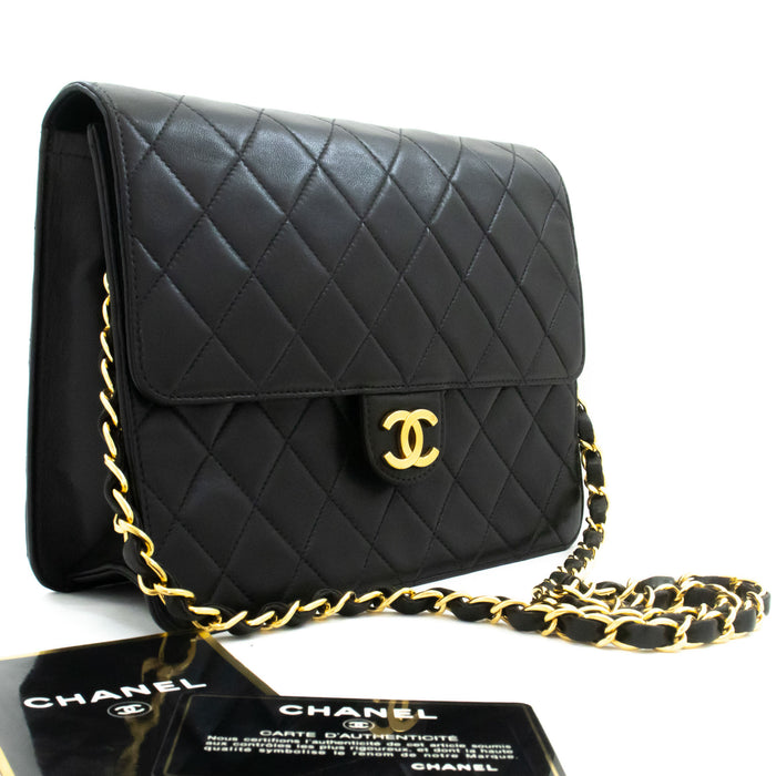 CHANEL Small Chain Shoulder Bag Clutch Black Quilted Flap Lambskin ah4 hannari-shop