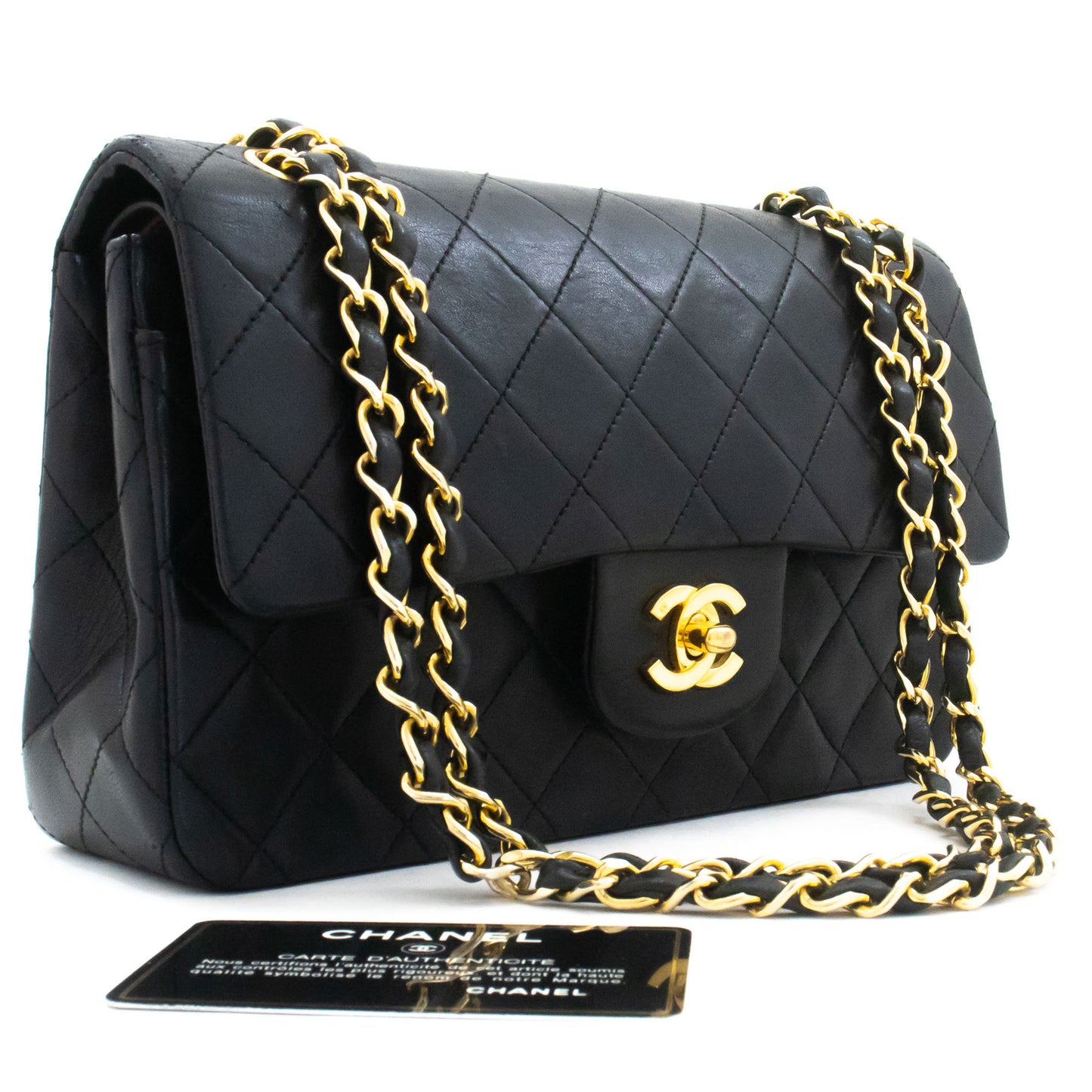 CHANEL Classic Double Flap 9" Chain Shoulder Bag Black Lambskin ak5 hannari-shop