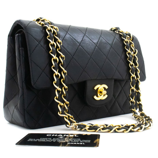 CHANEL Classic Double Flap 9" Chain Shoulder Bag Black Lambskin ak5 hannari-shop