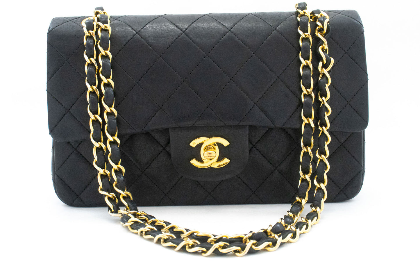 CHANEL Classic Double Flap 9" Chain Shoulder Bag Black Lambskin ak5 hannari-shop