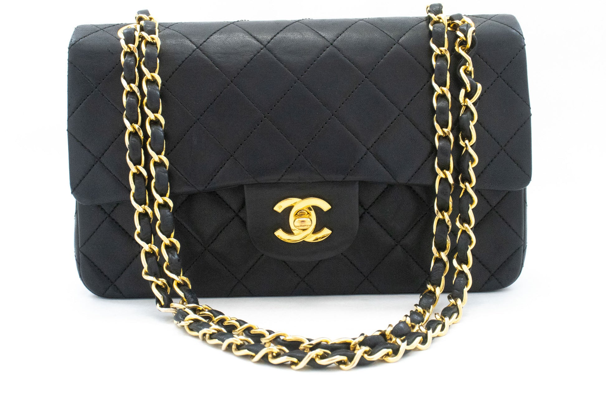 CHANEL Classic Double Flap 9" Chain Shoulder Bag Black Lambskin ak5 hannari-shop
