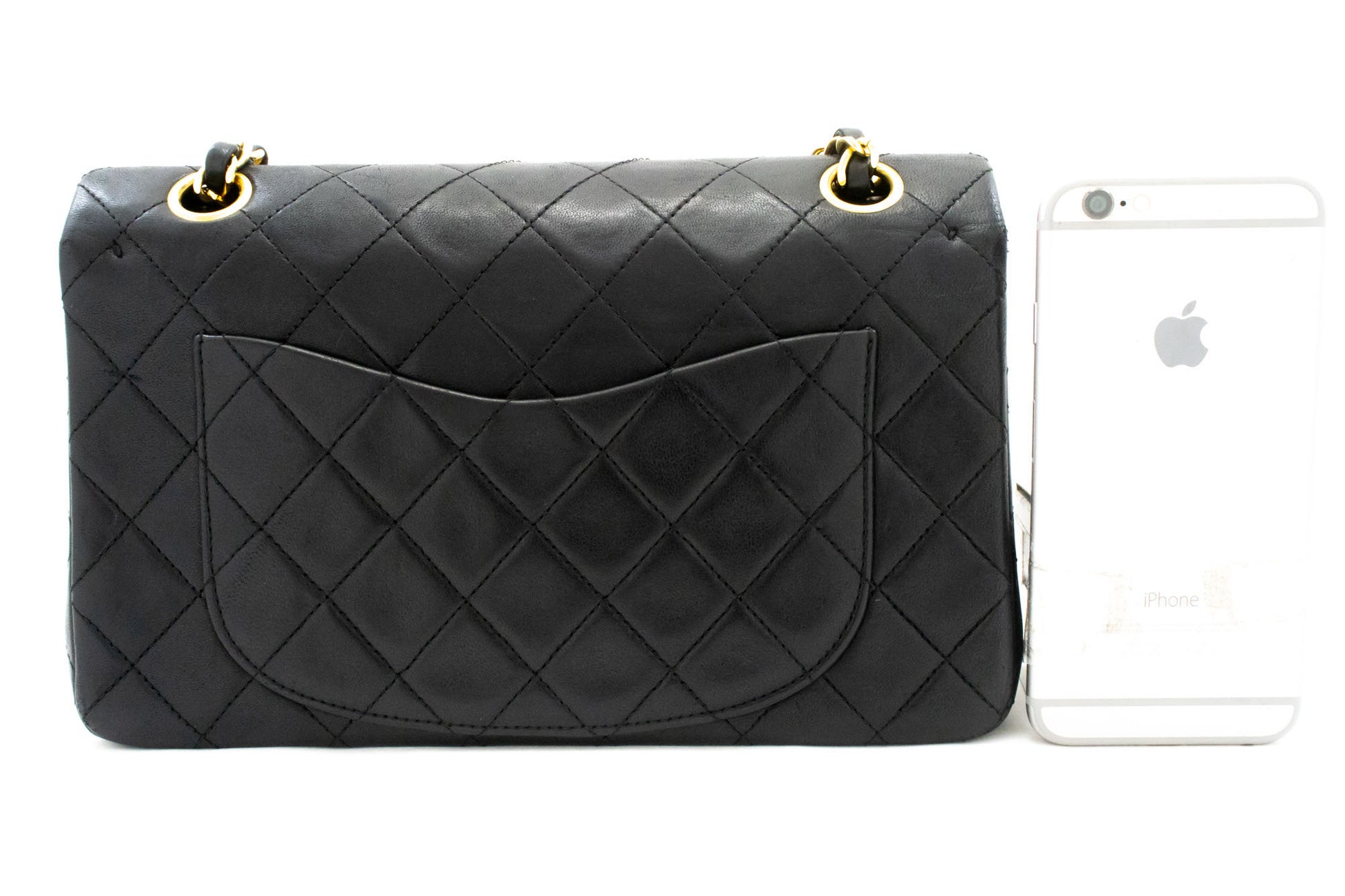 CHANEL Classic Double Flap 9" Chain Shoulder Bag Black Lambskin ak5 hannari-shop