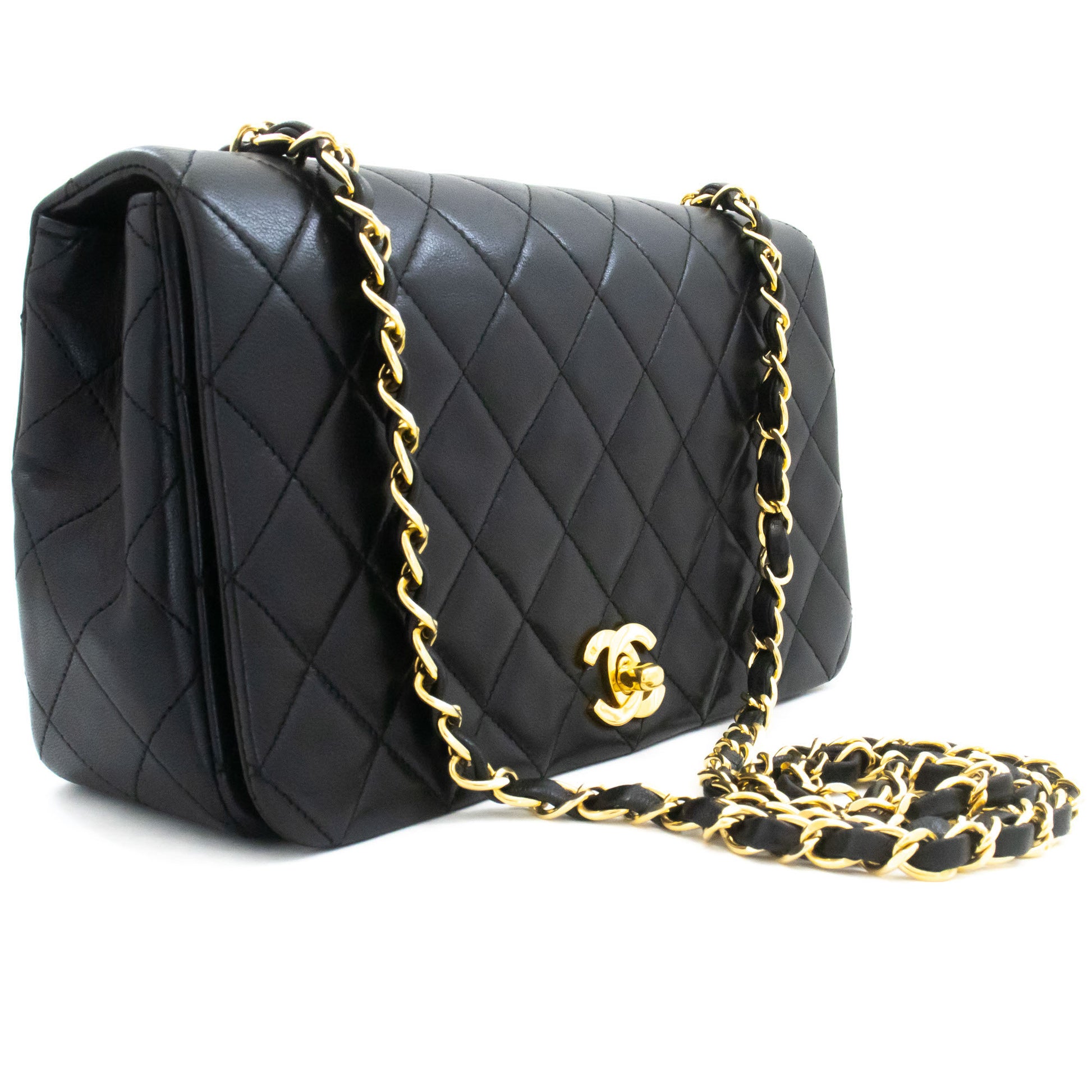 CHANEL Full Flap Chain Shoulder Bag Crossbody Black Quilted ah8 hannari-shop