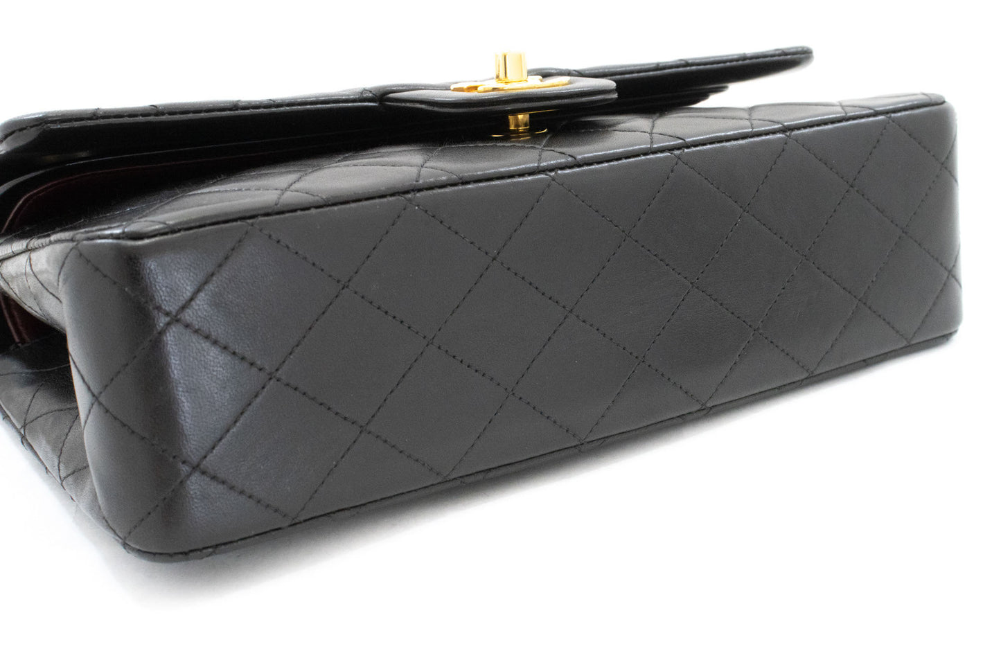 CHANEL Classic Double Flap 10" Chain Shoulder Bag Black Lambskin ak4 hannari-shop