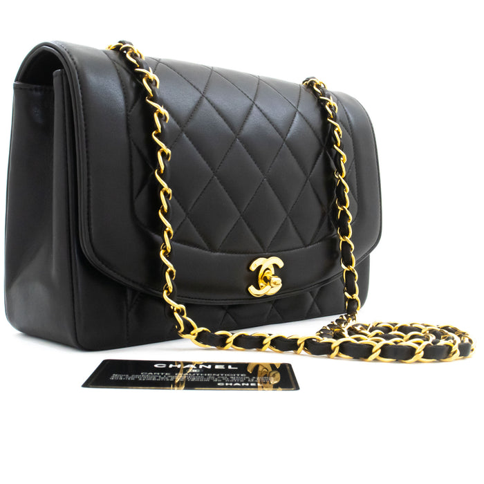 CHANEL Diana Flap Chain Shoulder Bag Black Quilted Lambskin ai3 hannari-shop