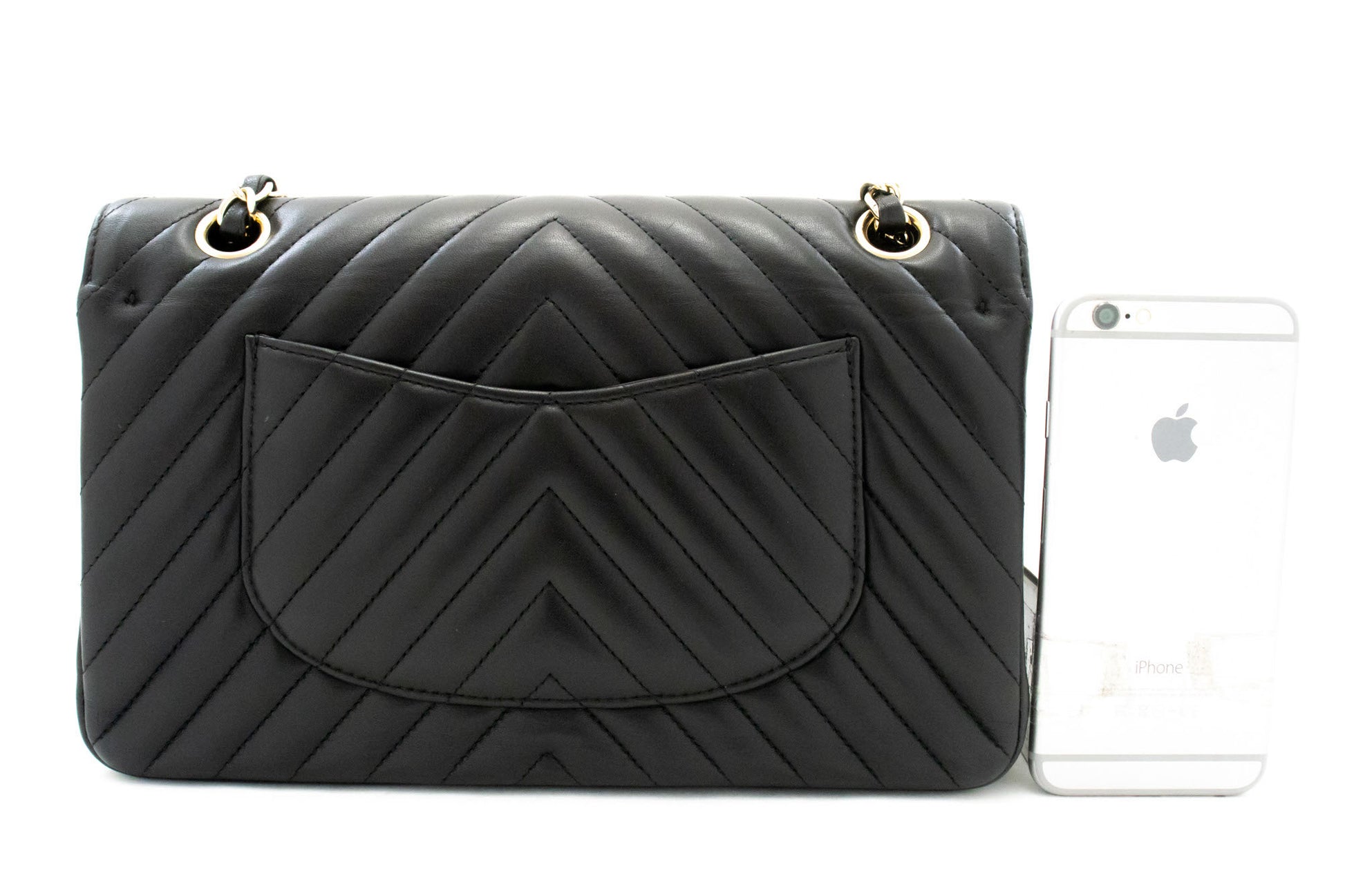CHANEL V-Stitch Double Flap 10" Chain Shoulder Bag Black Lambskin ai5 hannari-shop