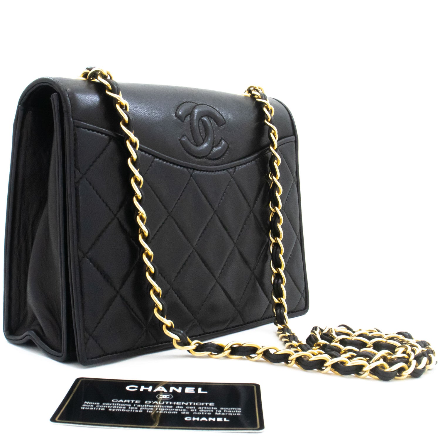 CHANEL Vintage Full Flap Small Chain Shoulder Bag Black Quilted ah6 hannari-shop
