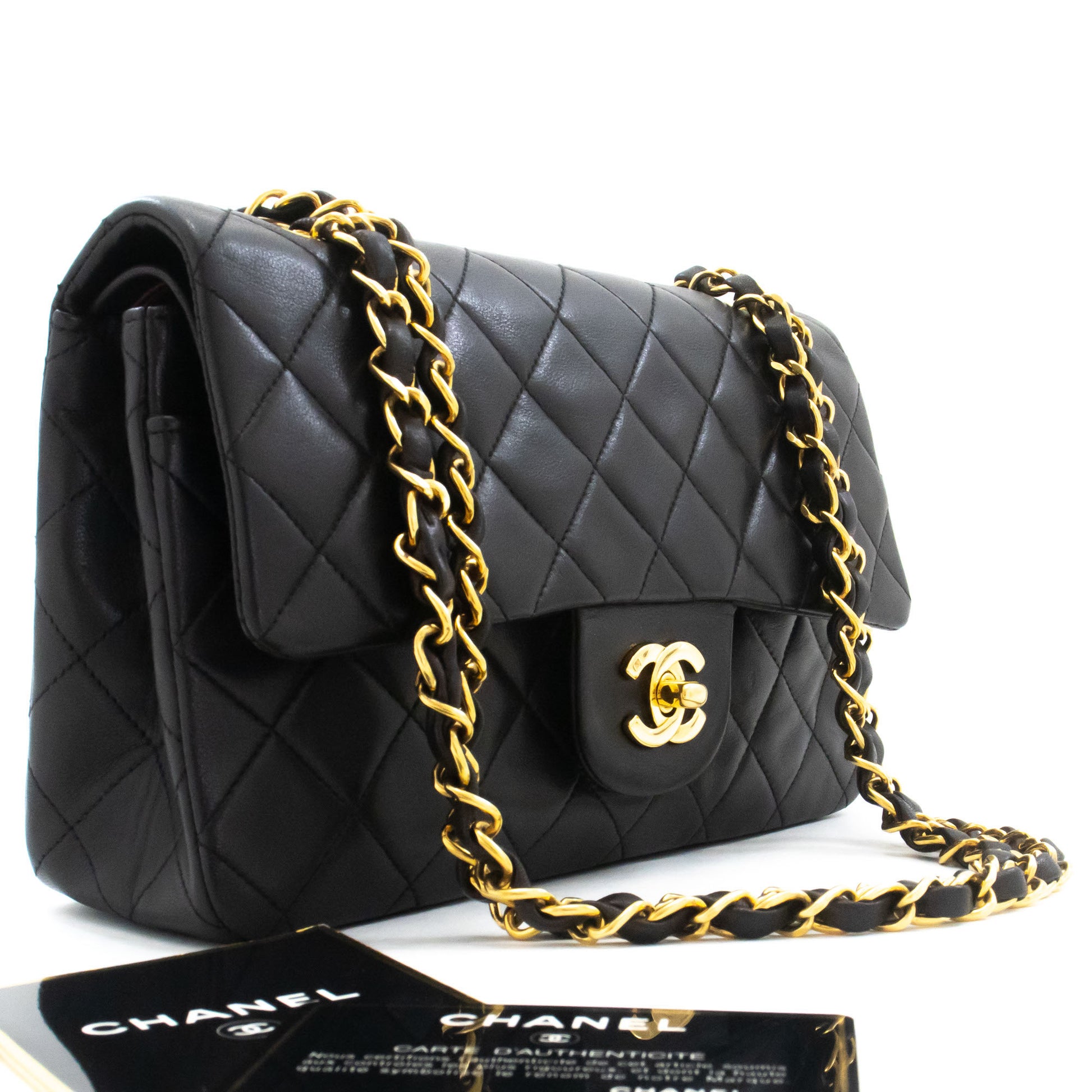 CHANEL Classic Double Flap 9" Chain Shoulder Bag Black Lambskin ai7 hannari-shop