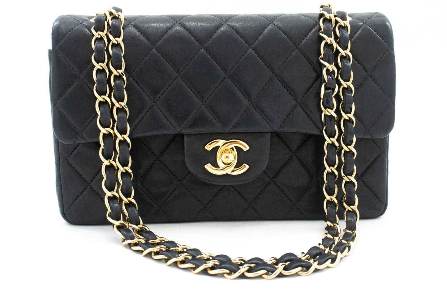 CHANEL Classic Double Flap 9" Chain Shoulder Bag Black Lambskin ai6 hannari-shop