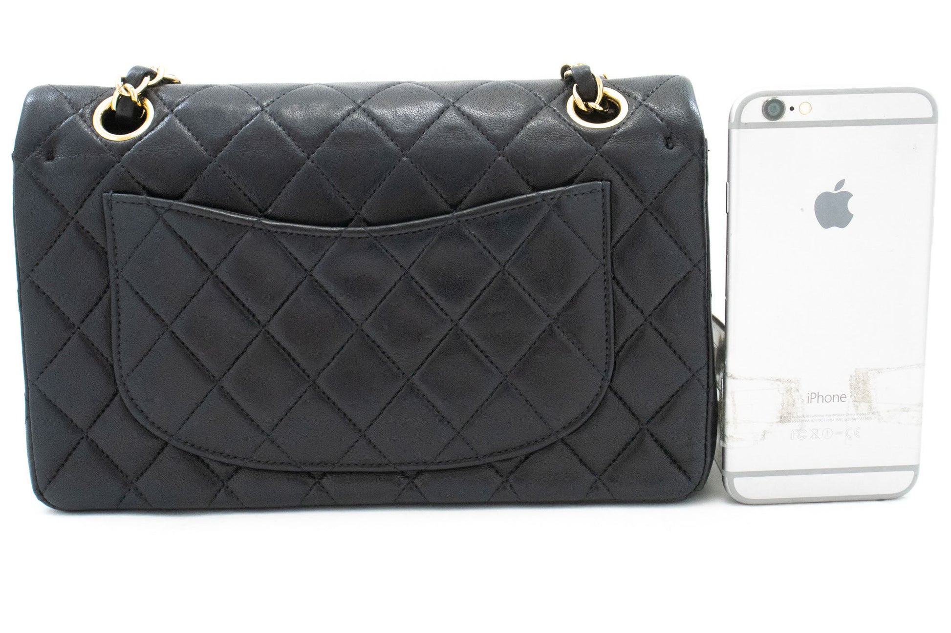 CHANEL Classic Double Flap 9" Chain Shoulder Bag Black Lambskin ai6 hannari-shop