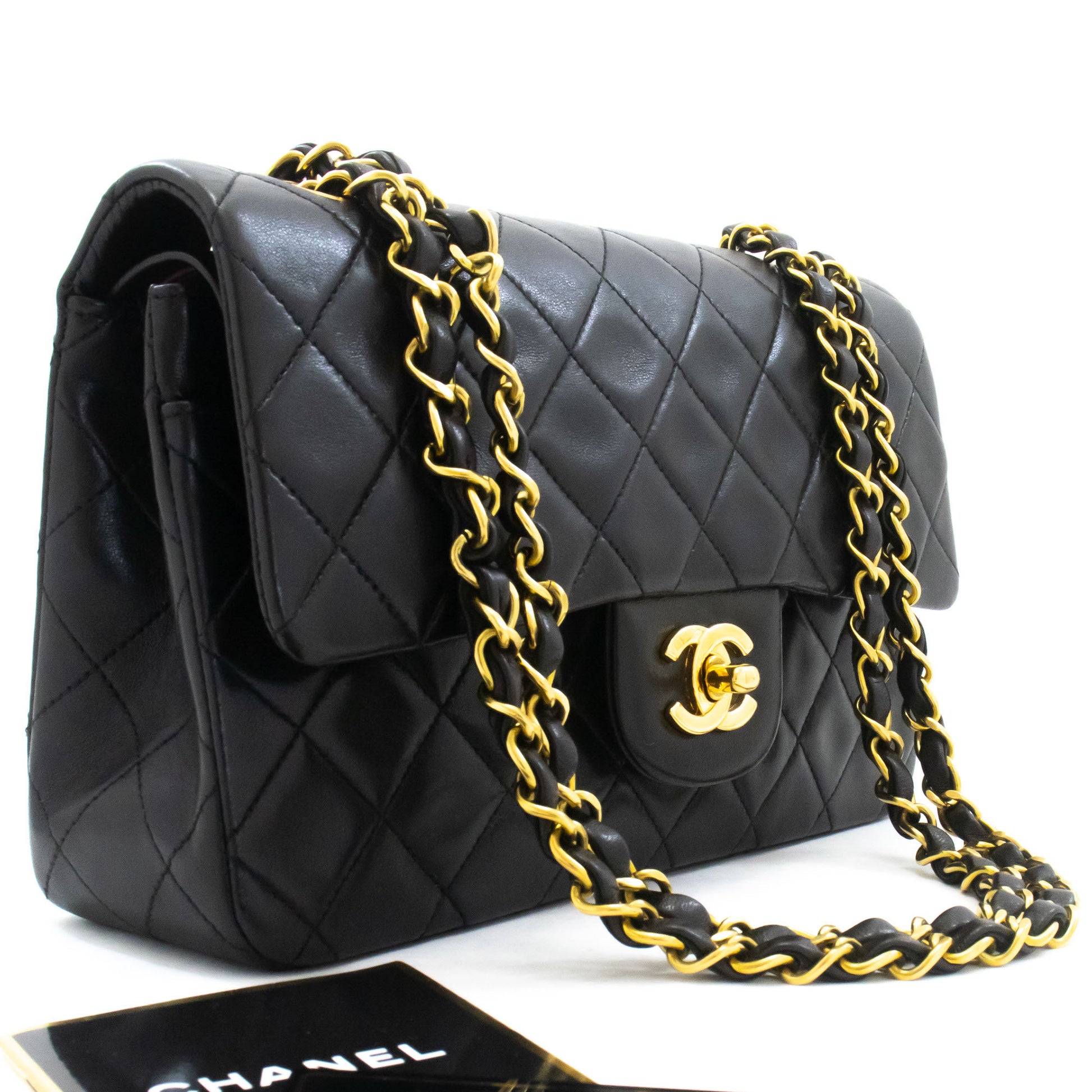 CHANEL Classic Double Flap 9" Chain Shoulder Bag Black Lambskin ai4 hannari-shop