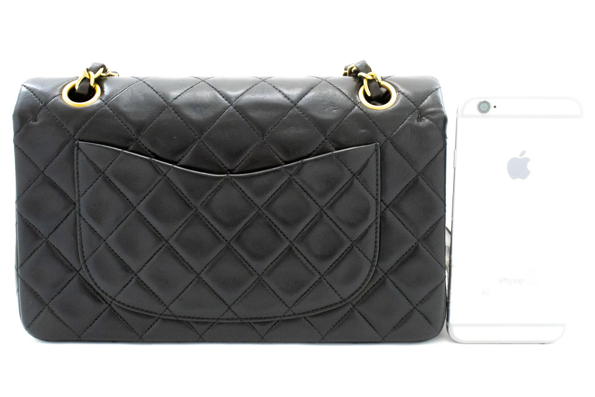 CHANEL Classic Double Flap 9" Chain Shoulder Bag Black Lambskin ai4 hannari-shop