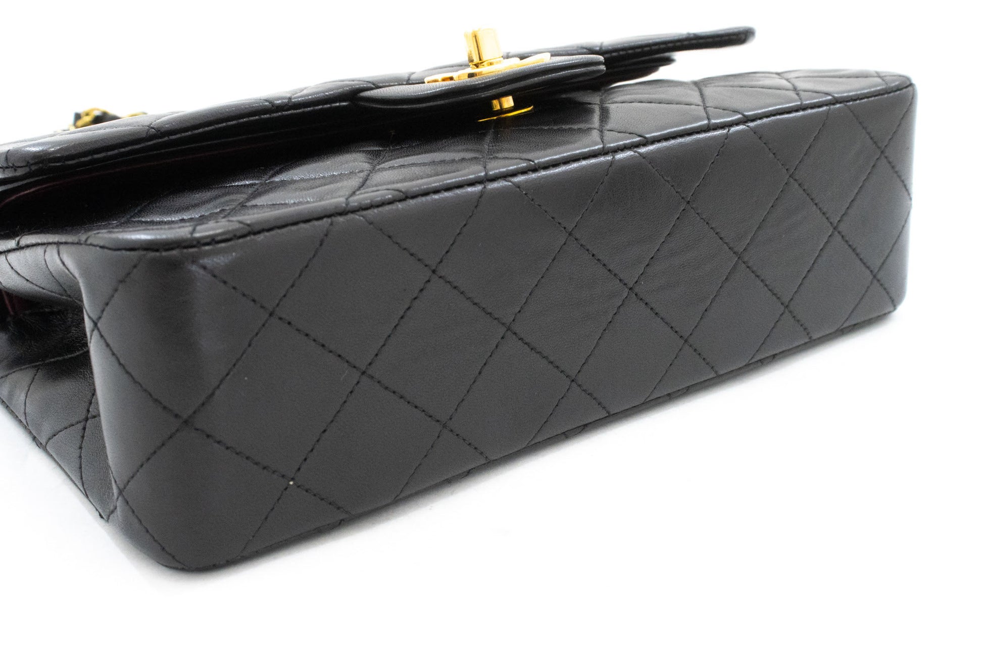 CHANEL Classic Double Flap 9" Chain Shoulder Bag Black Lambskin ai4 hannari-shop