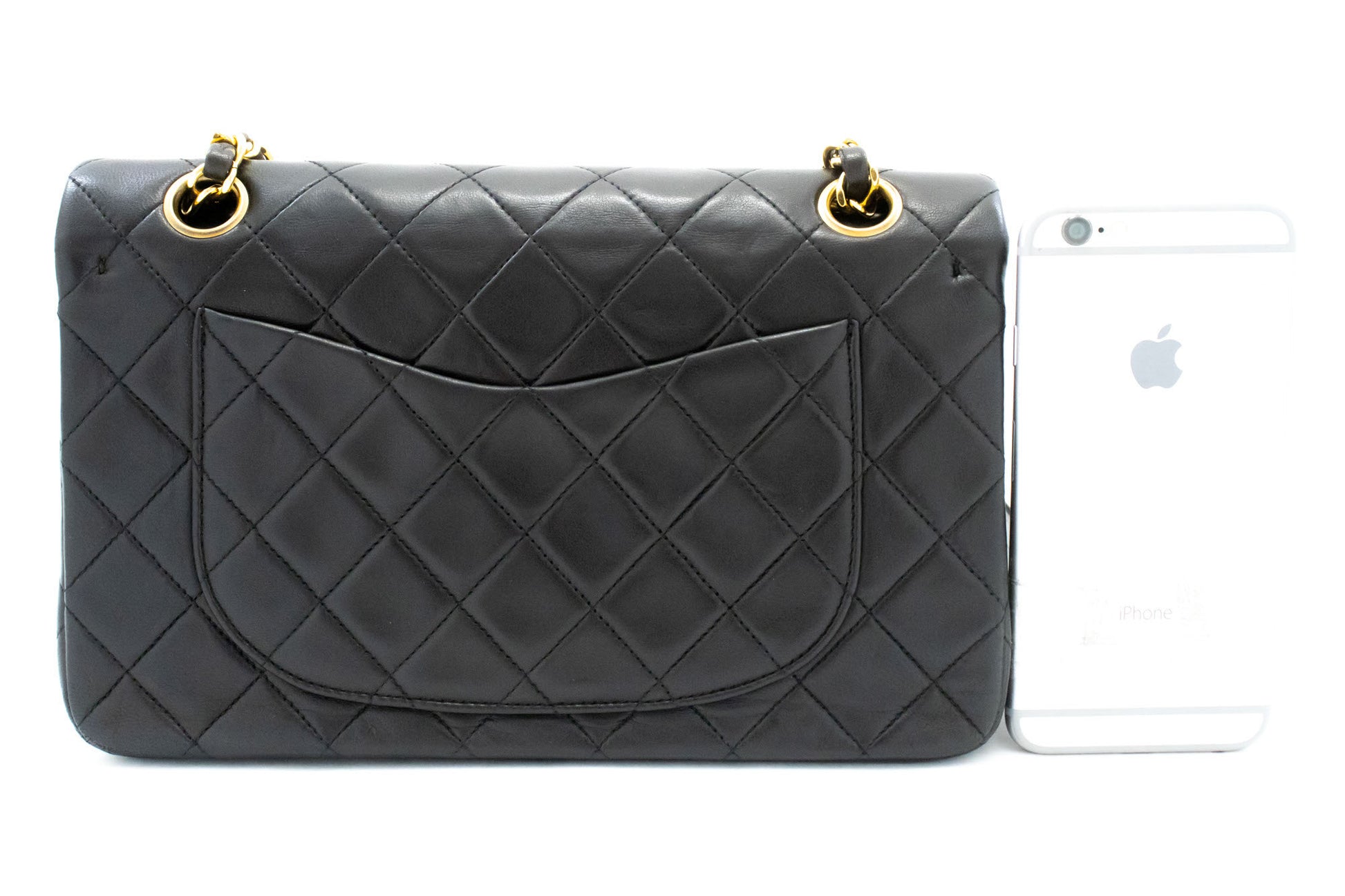 CHANEL Classic Double Flap 9" Chain Shoulder Bag Black Lambskin ah3 hannari-shop