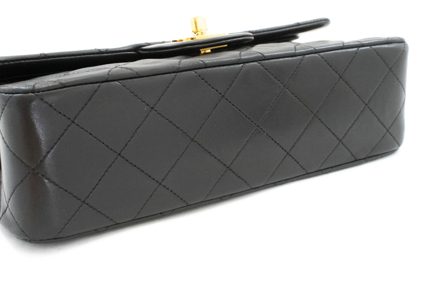 CHANEL Classic Double Flap 9" Chain Shoulder Bag Black Lambskin ah3 hannari-shop
