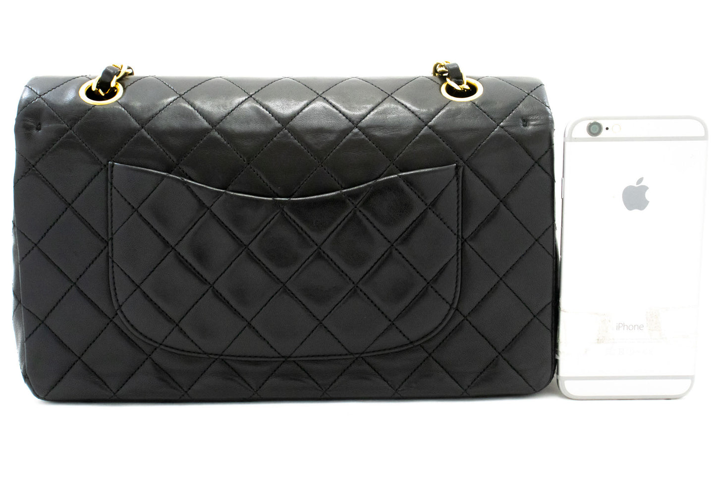 CHANEL Classic Double Flap 10" Chain Shoulder Bag Black Lambskin ah7 hannari-shop