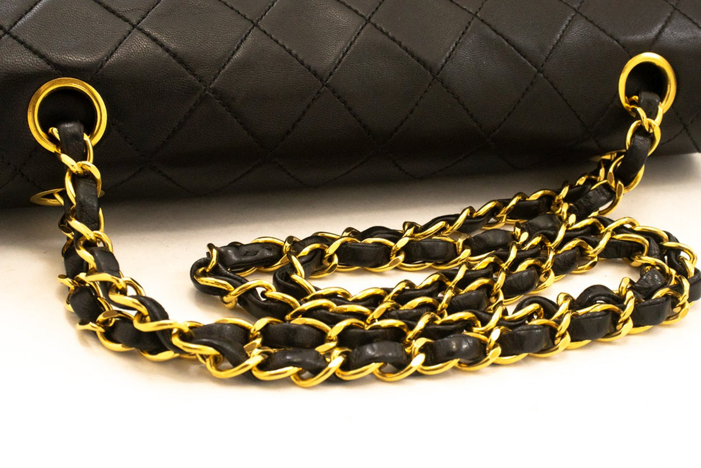 CHANEL Classic Double Flap 10" Chain Shoulder Bag Black Lambskin am1 hannari-shop