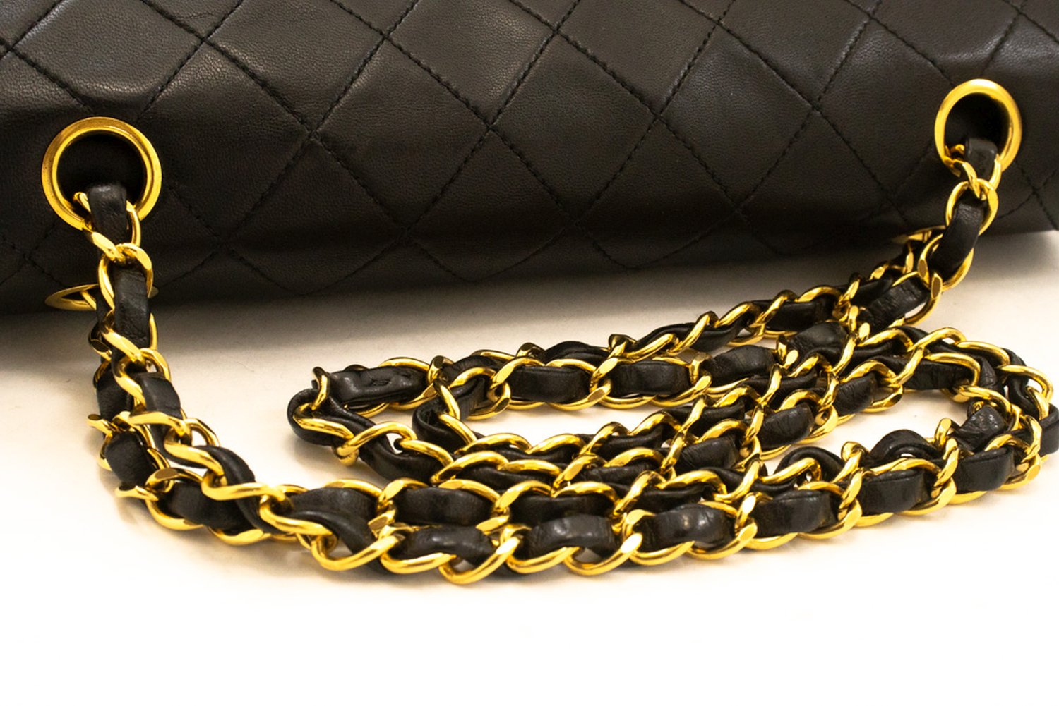 CHANEL Classic Double Flap 10" Chain Shoulder Bag Black Lambskin am1 hannari-shop