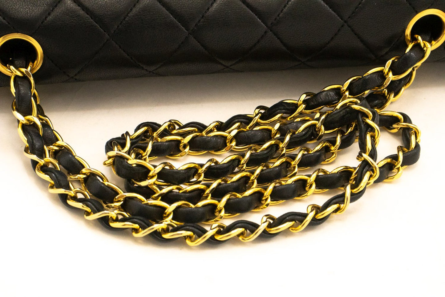CHANEL Classic Double Flap 10" Chain Shoulder Bag Black Lambskin am3 hannari-shop