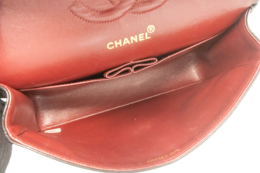 CHANEL Classic Double Flap 10" Chain Shoulder Bag Black Lambskin am3 hannari-shop