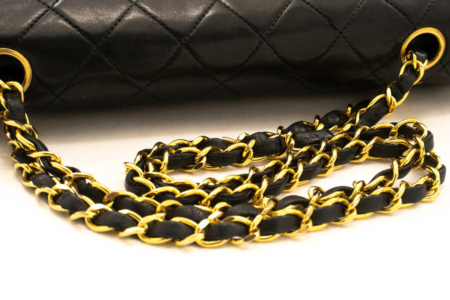 CHANEL Classic Double Flap 10" Chain Shoulder Bag Black Lambskin am2 hannari-shop