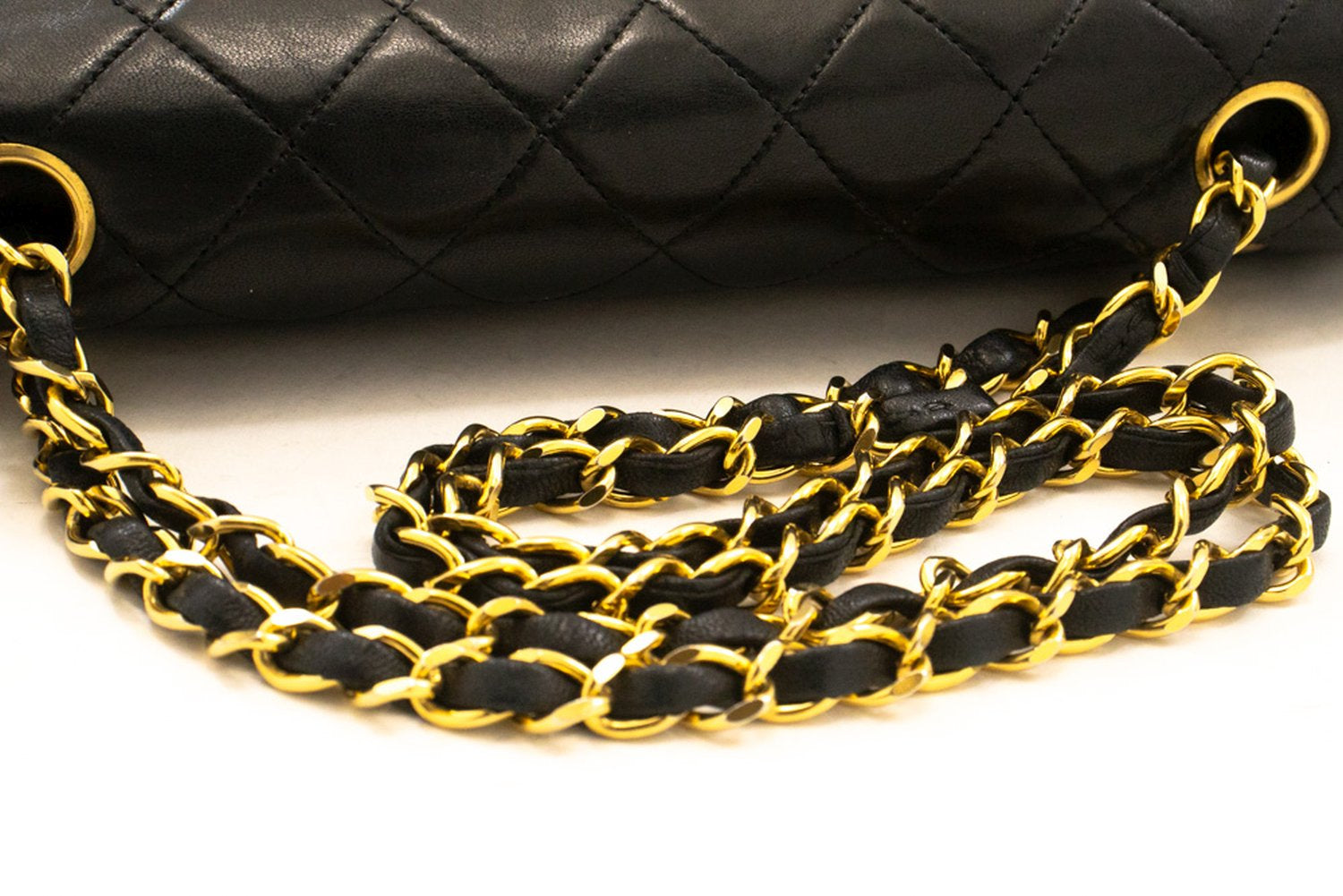 CHANEL Classic Double Flap 10" Chain Shoulder Bag Black Lambskin am2 hannari-shop