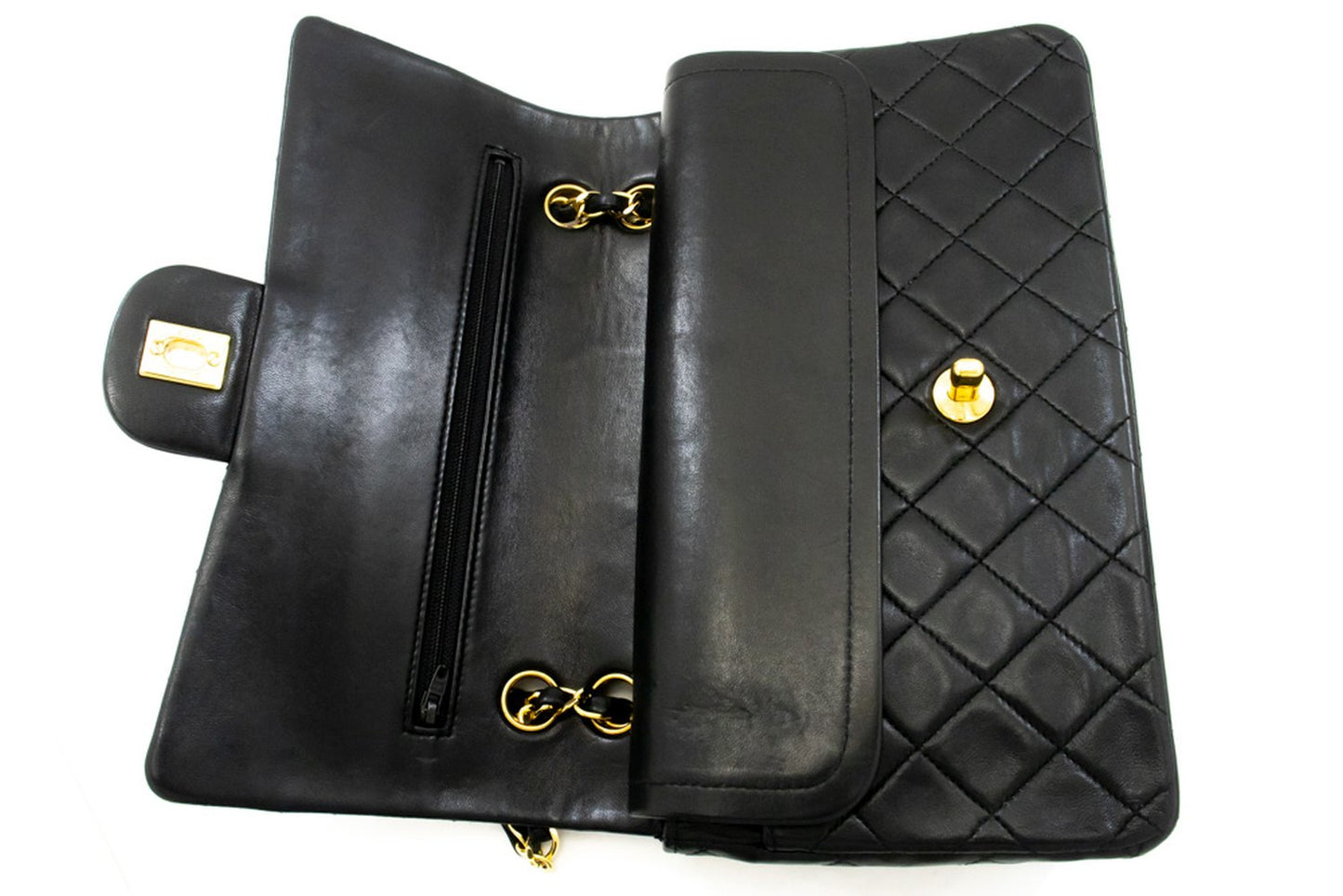 CHANEL Classic Double Flap 10" Chain Shoulder Bag Black Lambskin am2 hannari-shop