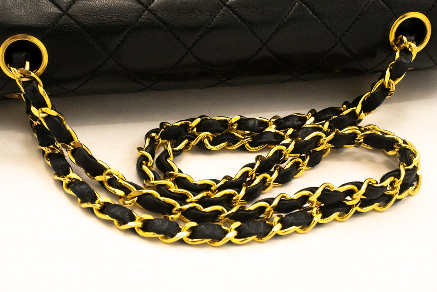 CHANEL Classic Double Flap 10" Chain Shoulder Bag Black Lambskin ak9 hannari-shop