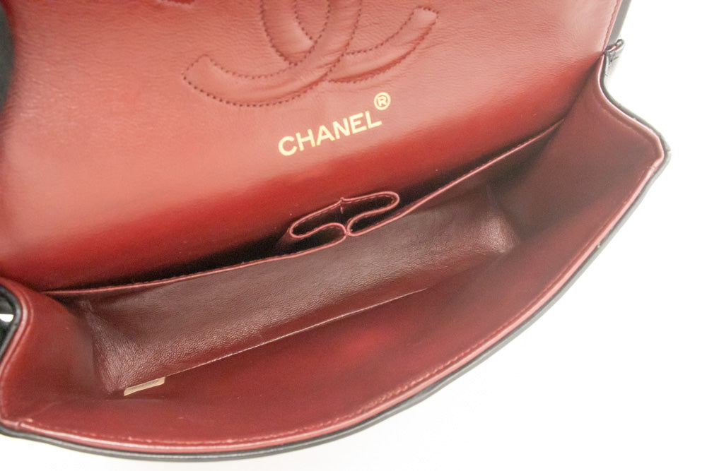 CHANEL Classic Double Flap 10" Chain Shoulder Bag Black Lambskin ak9 hannari-shop