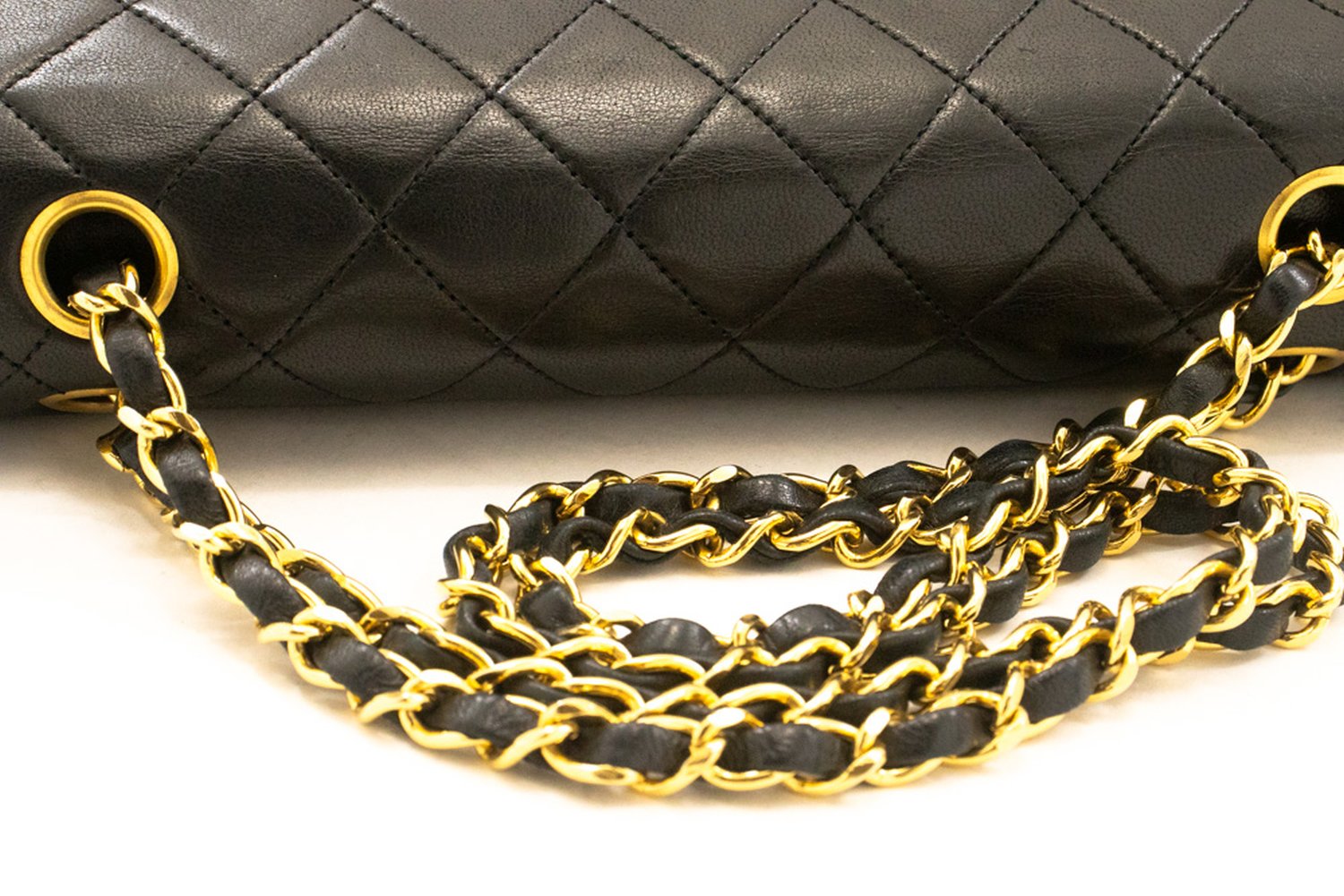 CHANEL Classic Double Flap 10" Chain Shoulder Bag Black Lambskin ak7 hannari-shop