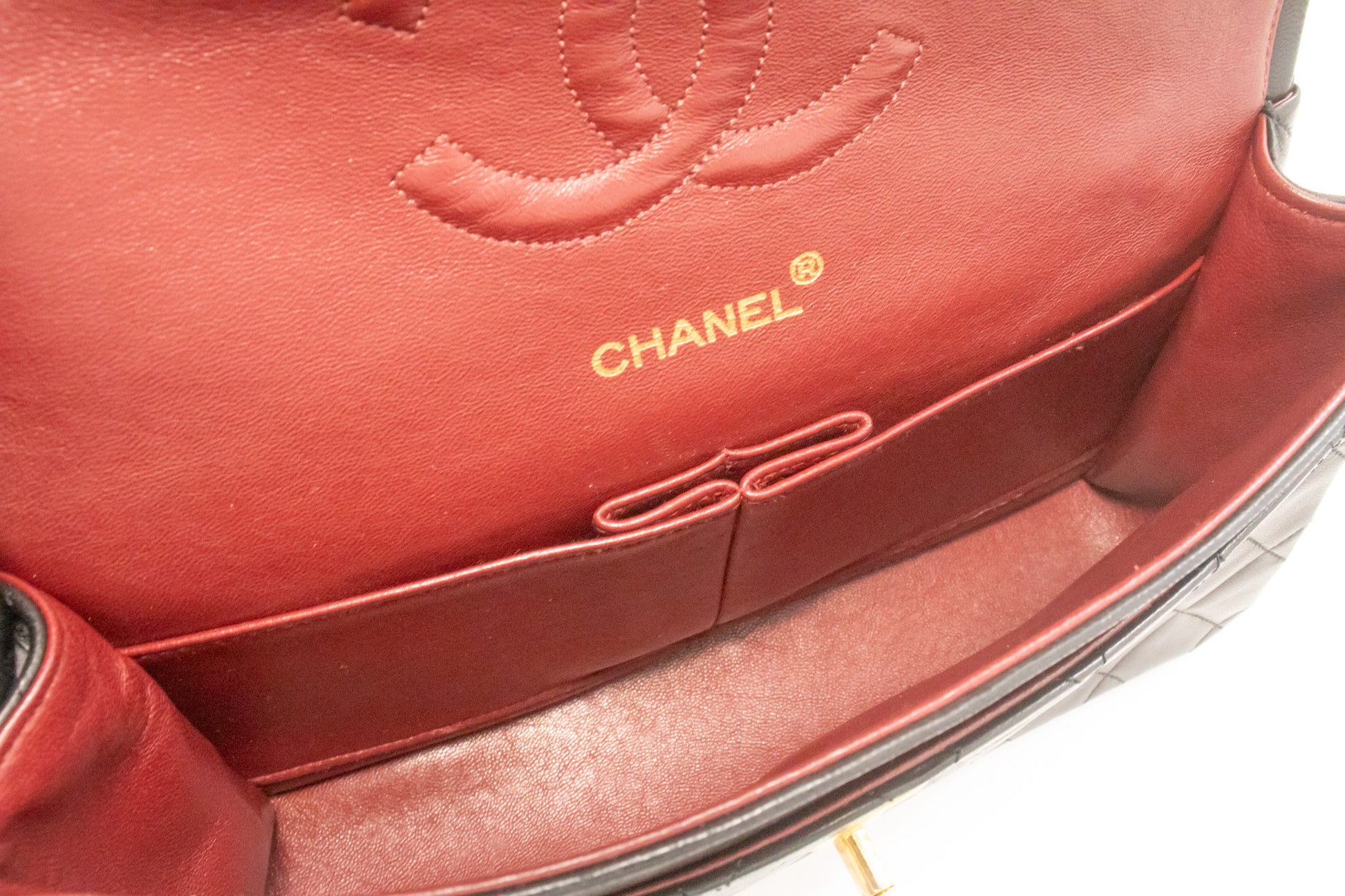 CHANEL Classic Double Flap 10" Chain Shoulder Bag Black Lambskin ak7 hannari-shop