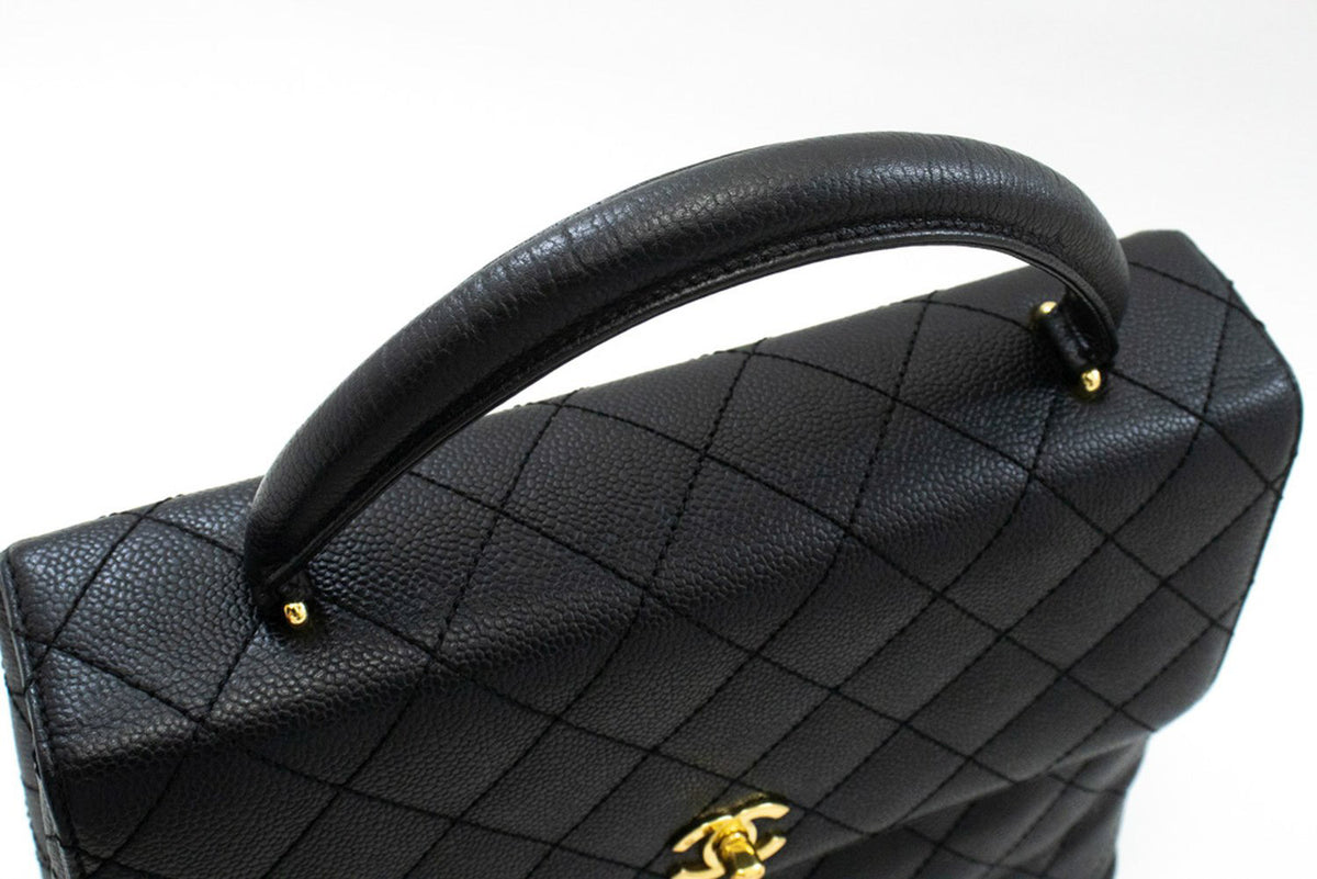 CHANEL Grained Calfskin Handbag Top Handle Bag Kelly Black Flap an4 hannari-shop